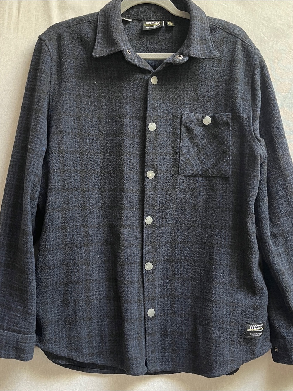 WeSC Navy Textured Snap Front Shirt Jacket Shacket Mens Size M